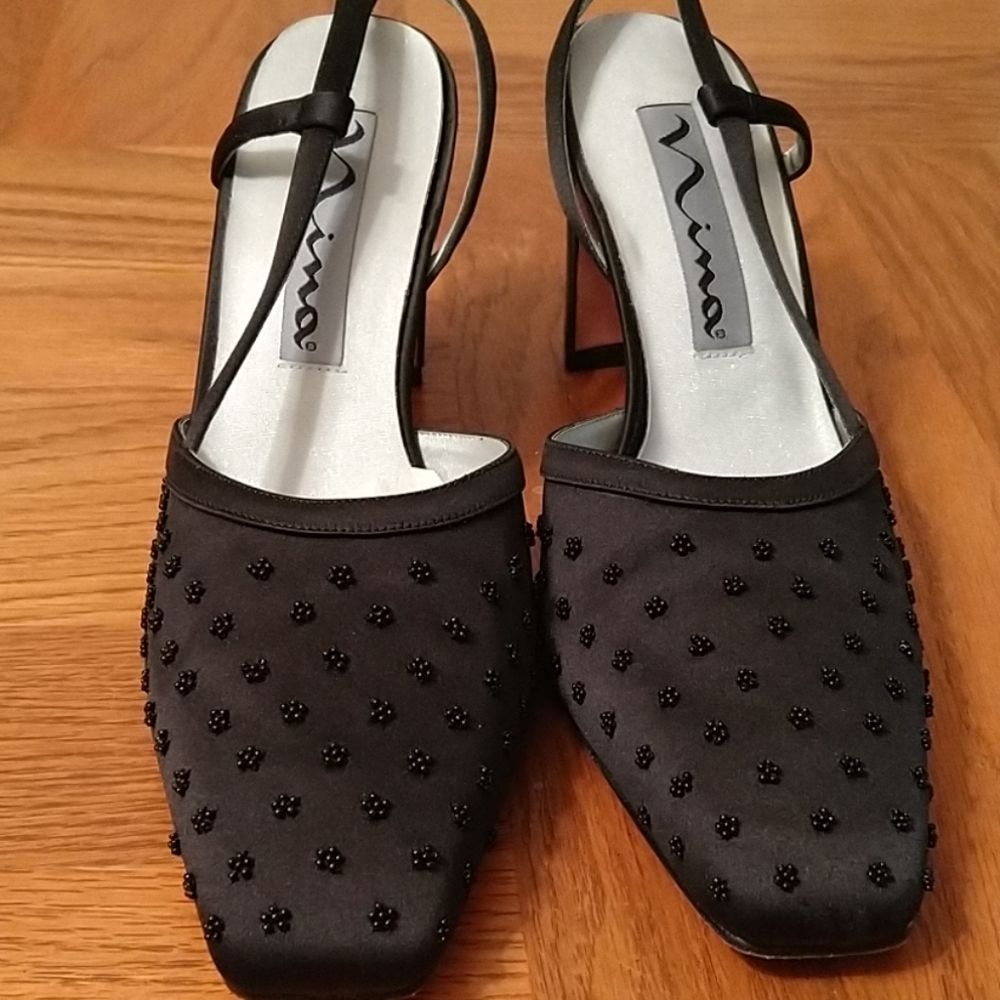 Black satin heel